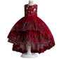 Girls Dress Embroidered Sequin Flower Trailing